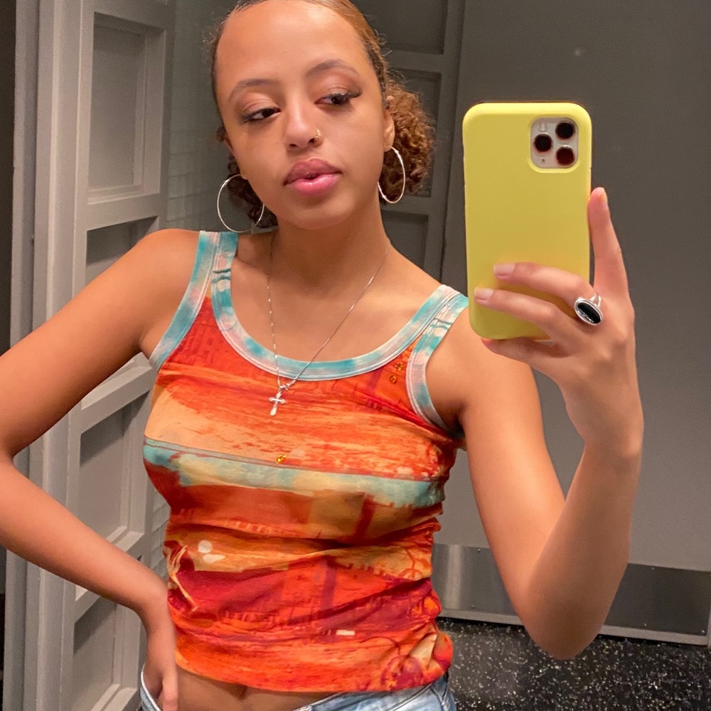 JPG Jean Paul Gaultier sheer mesh stretch red top